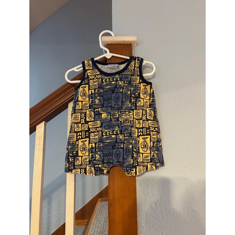 Carter’s vintage surfer fish grunge romper 0/3 mths Y2K hands tag yellow blue